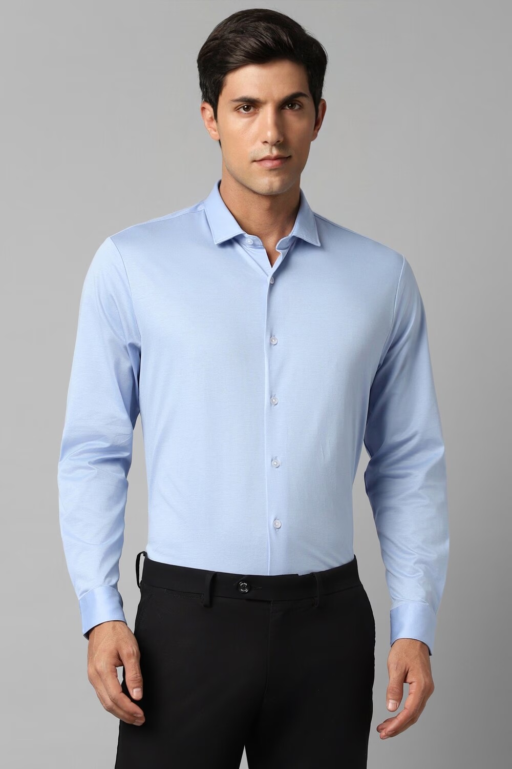 Men Light Blue Slim Fit Solid Full Sleeves Formal Shirt-Light Blue