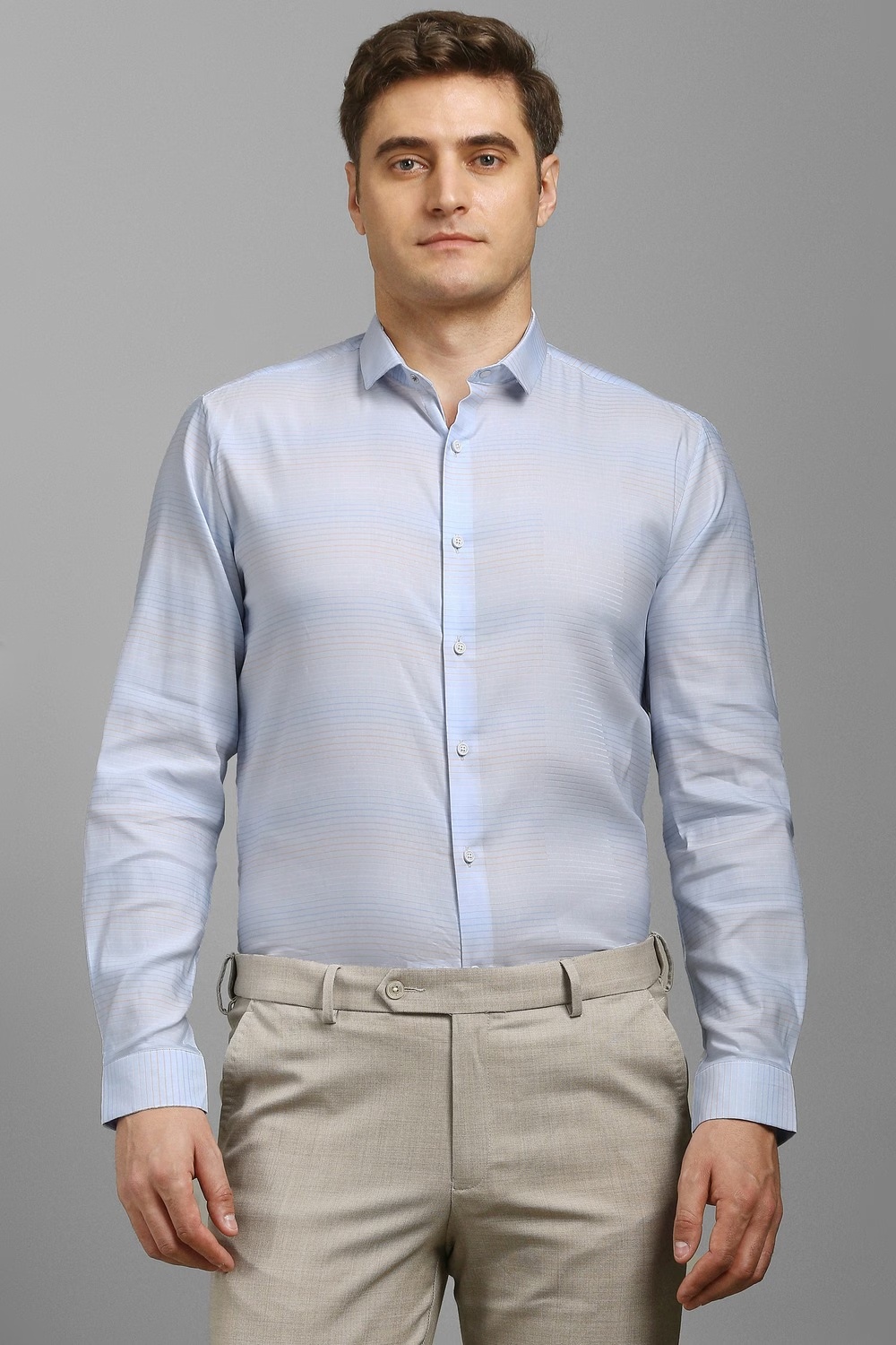 Men Light Blue Stripe Full Sleeves Casual Shirt-Light Blue