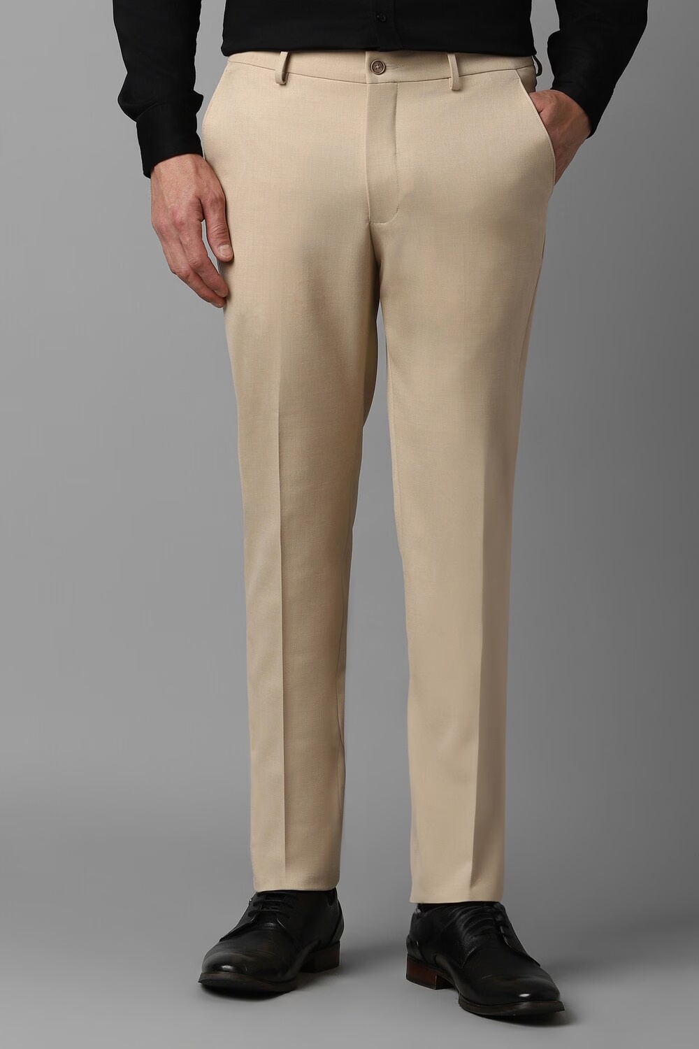 Men Beige Slim Fit Textured Flat Front Formal Trousers-Beige 1 73091-men-beige-slim-fit-textured-flat-front-formal-trousers-beige-1.jpg