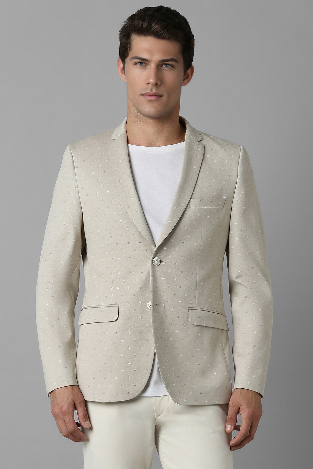 Men Beige Super Slim Fit Print Casual Blazer-Beige