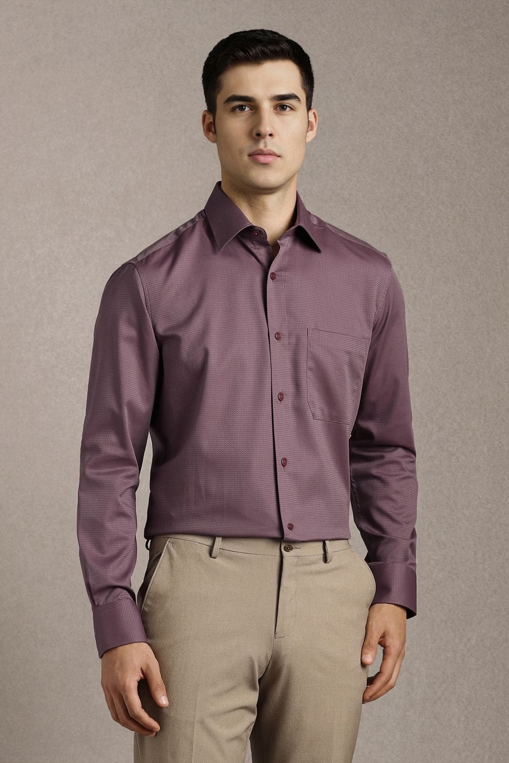 Men Purple Textured Full Sleeves Formal Shirt-Purple
