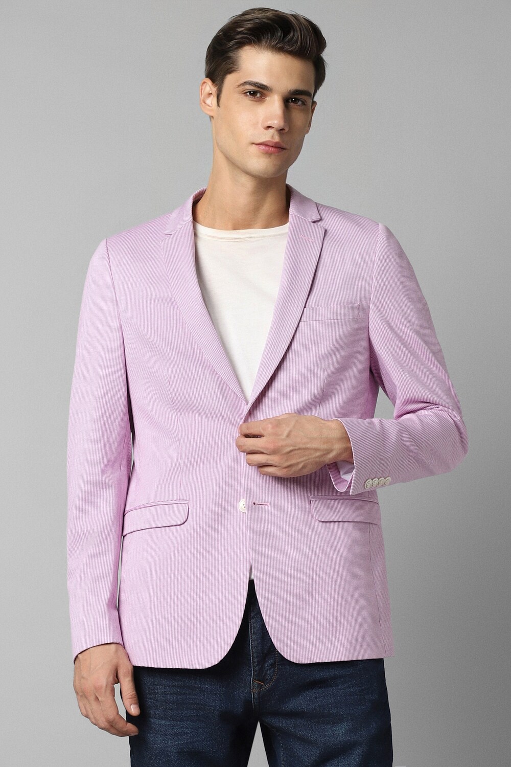 Men Pink Super Slim Fit Check Casual Blazer-Pink
