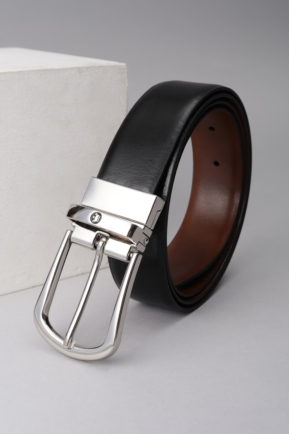 Men Black Solid Genuine Leather Formal Belt-Black