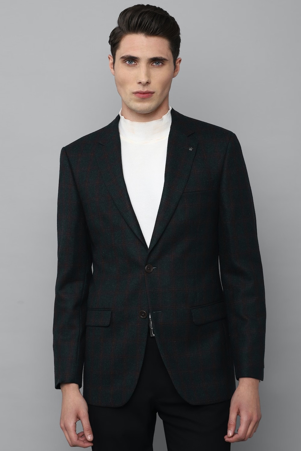 Men Navy Regular Fit Check Formal Blazer-Navy