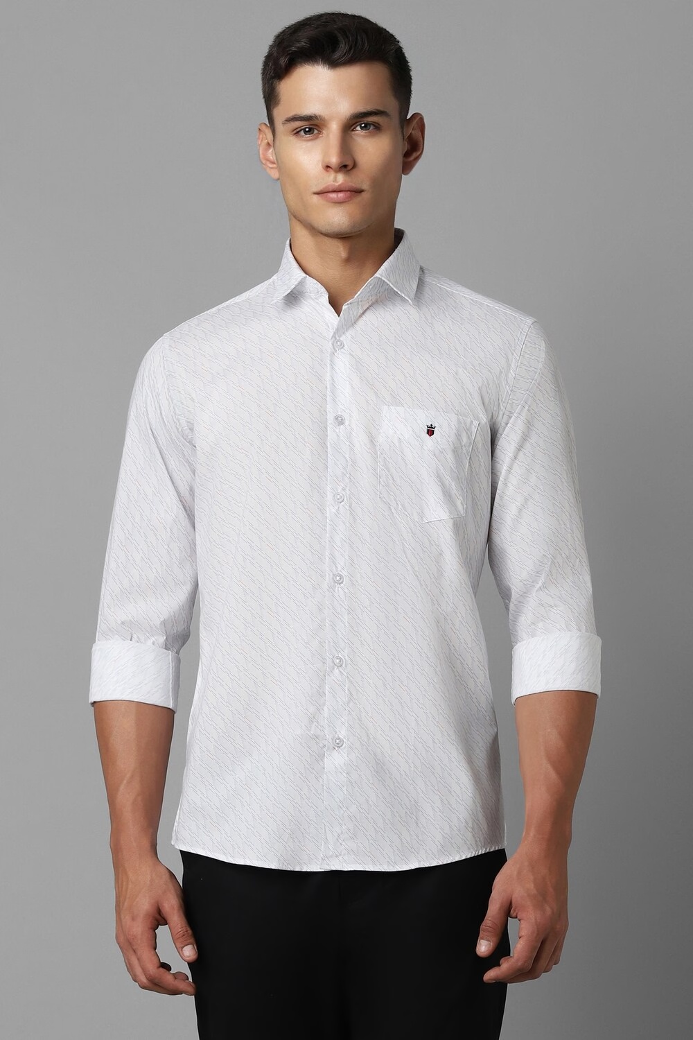 Men White Slim Fit Print Full Sleeves Casual Shirt-White