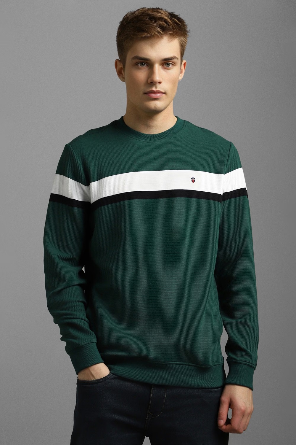 Men Casual Green Stripe Sweatshirt-Green