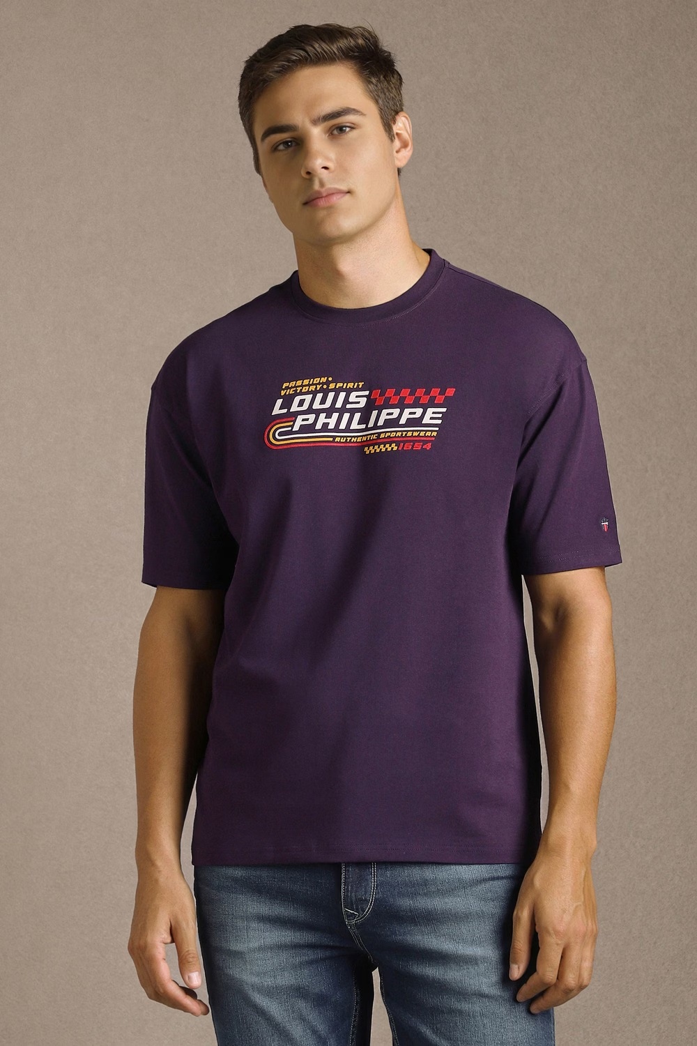Men Purple Graphic Print Crew Neck T-shirt-Purple