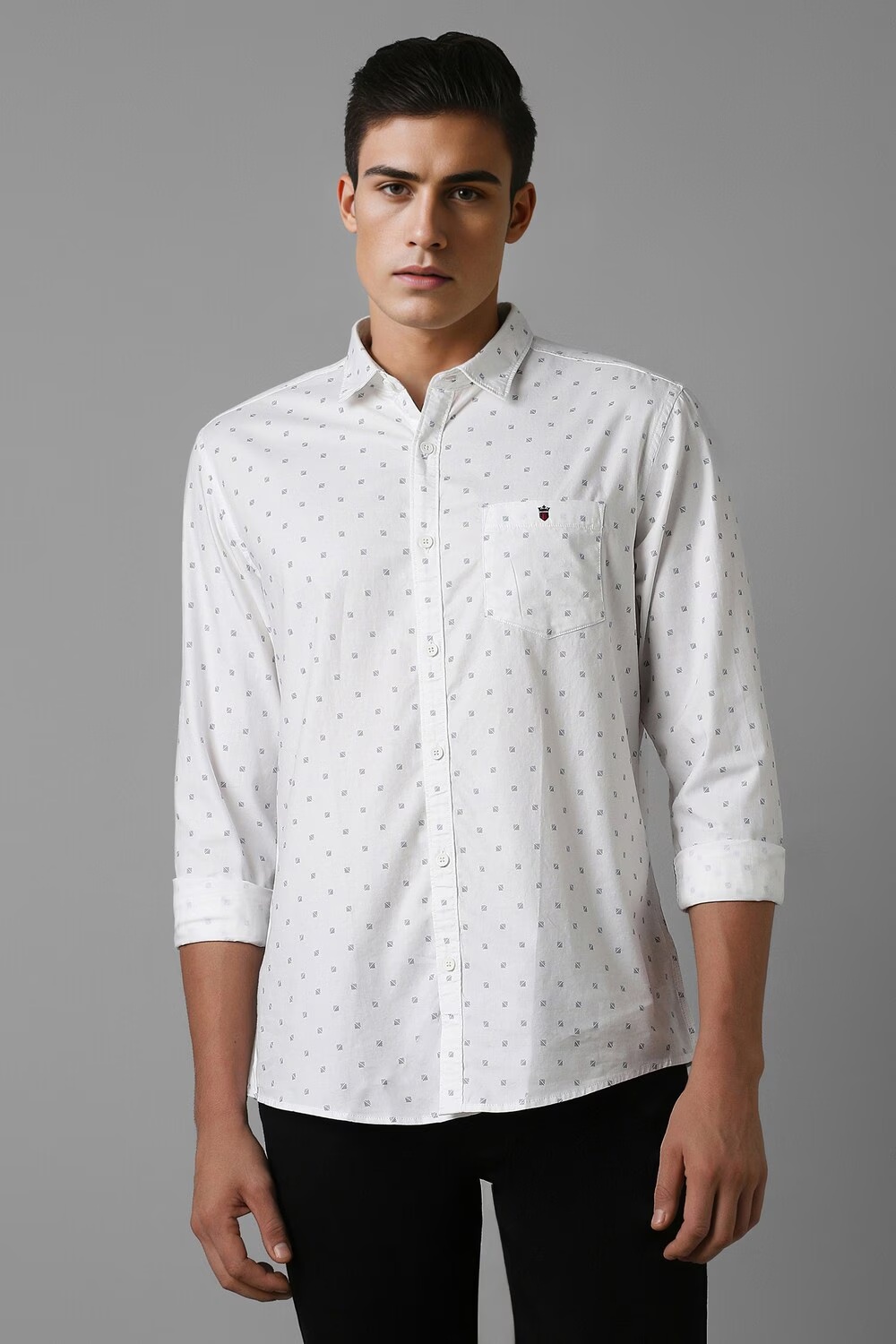 Men White Slim Fit Print Full Sleeves Casual Shirt-White