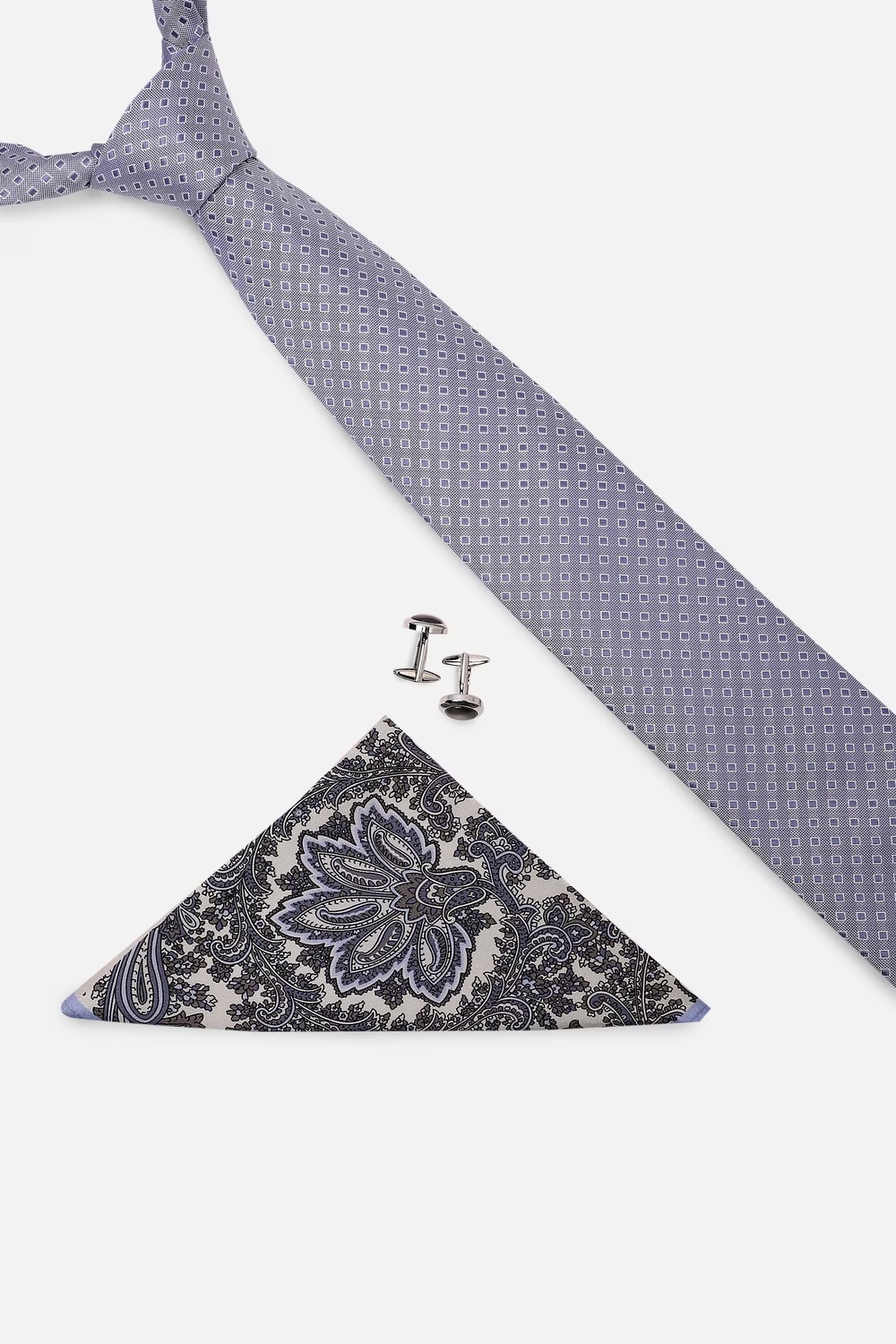 Men Light Blue Embroidered Tie Pocket Square And Cufflink-Light Blue