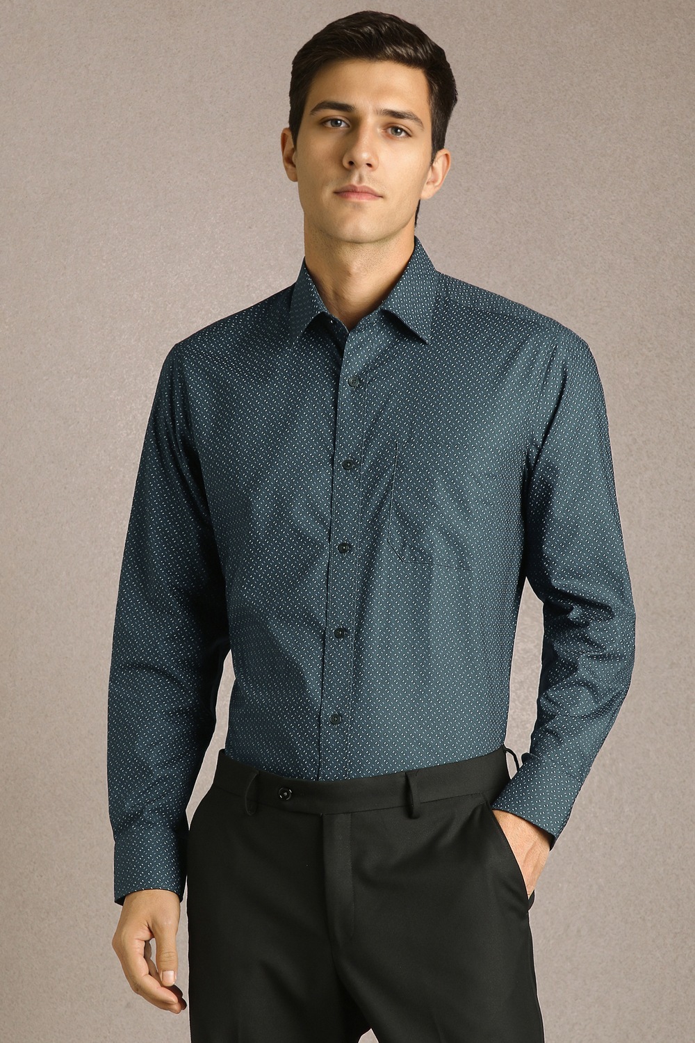 Men Blue Print Full Sleeves Formal Shirt-Blue