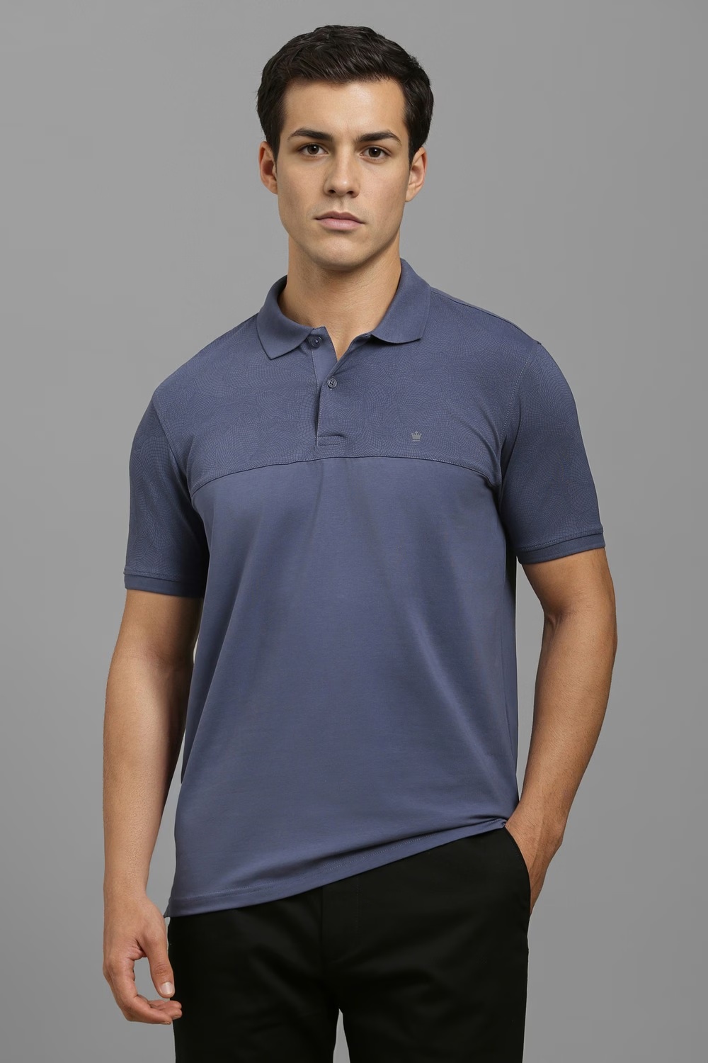 Men Blue Print Polo Neck T-shirt-Blue