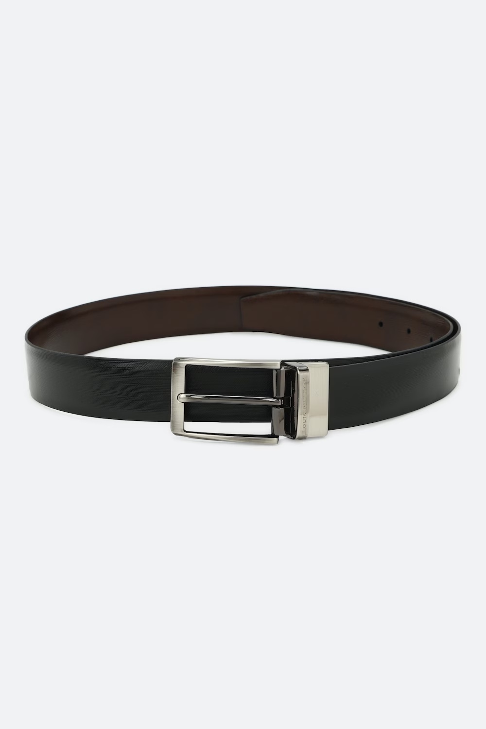 Louis Philippe Men Black & Brown Solid Reversible Formal Italian Leather with Brush Gun Metal Buckle Belt-Black