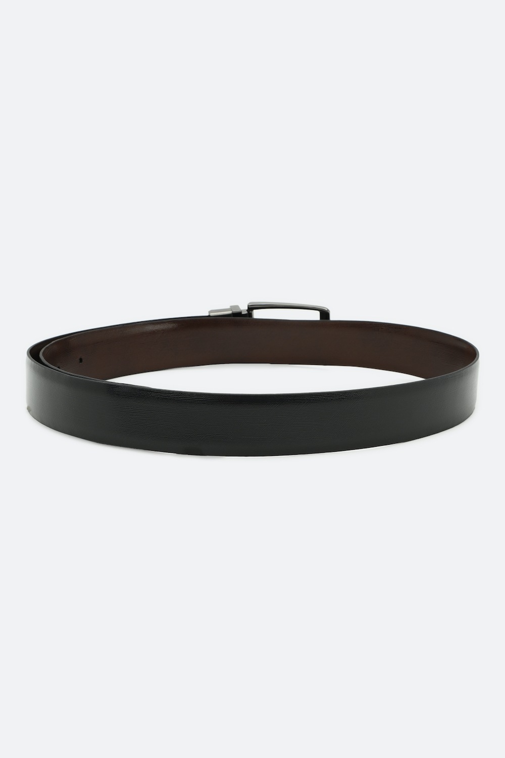 Louis Philippe Men Black & Brown Solid Reversible Formal Italian Leather with Brush Gun Metal Buckle Belt-Black
