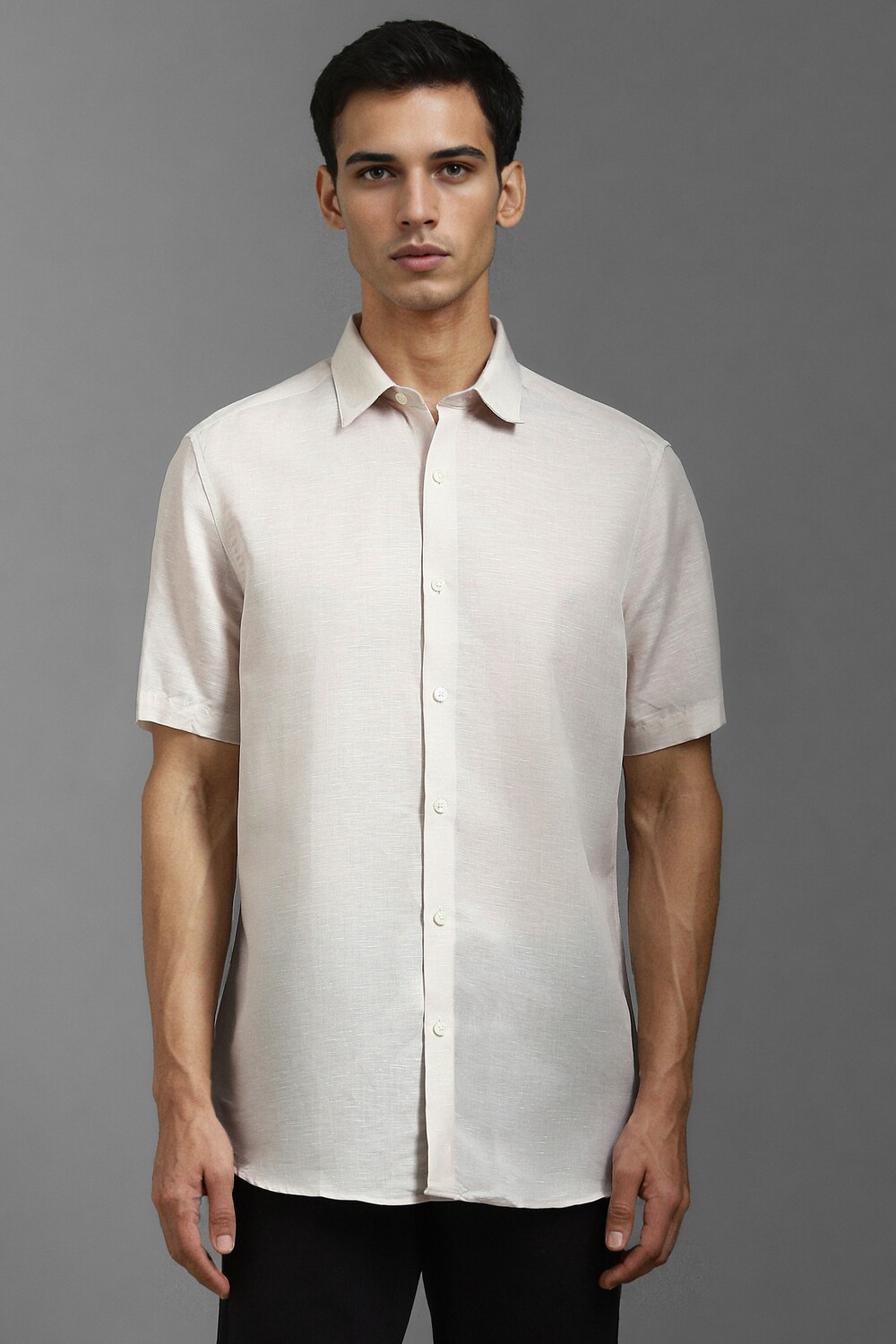 Men Grey Slim Fit Textured Half Sleeves Formal Shirt-Grey