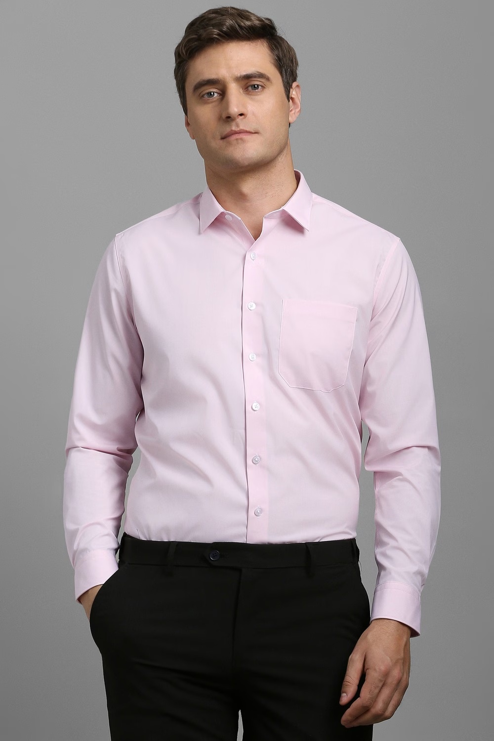 Men Pink Solid Full Sleeves Formal Shirt-Pink