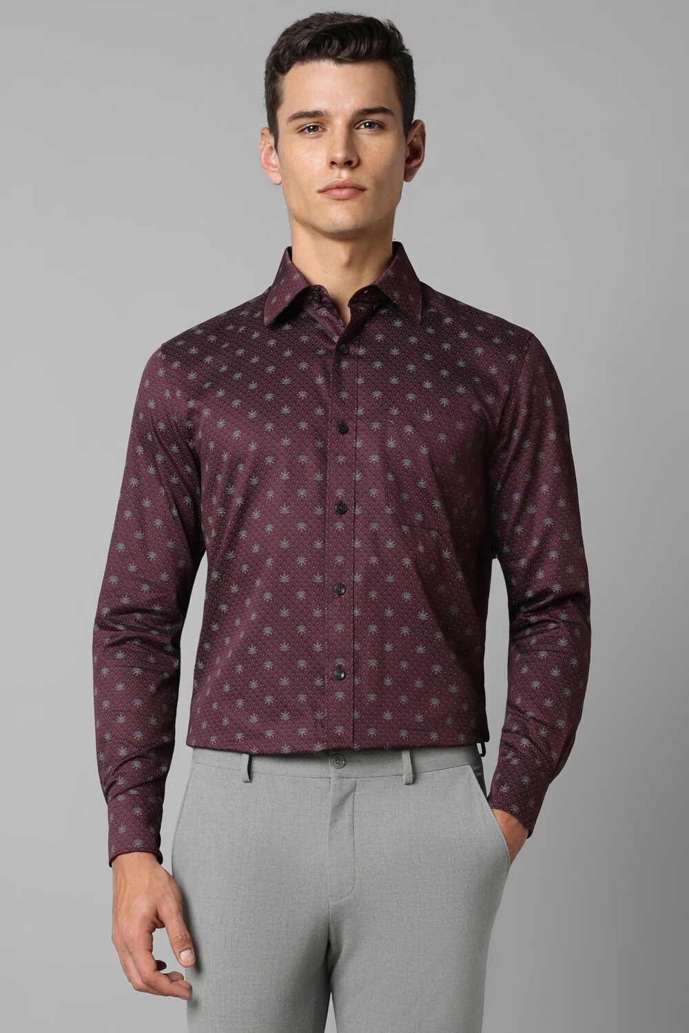 Men Purple Classic Fit Print Full Sleeves Casual Shirt-Purple