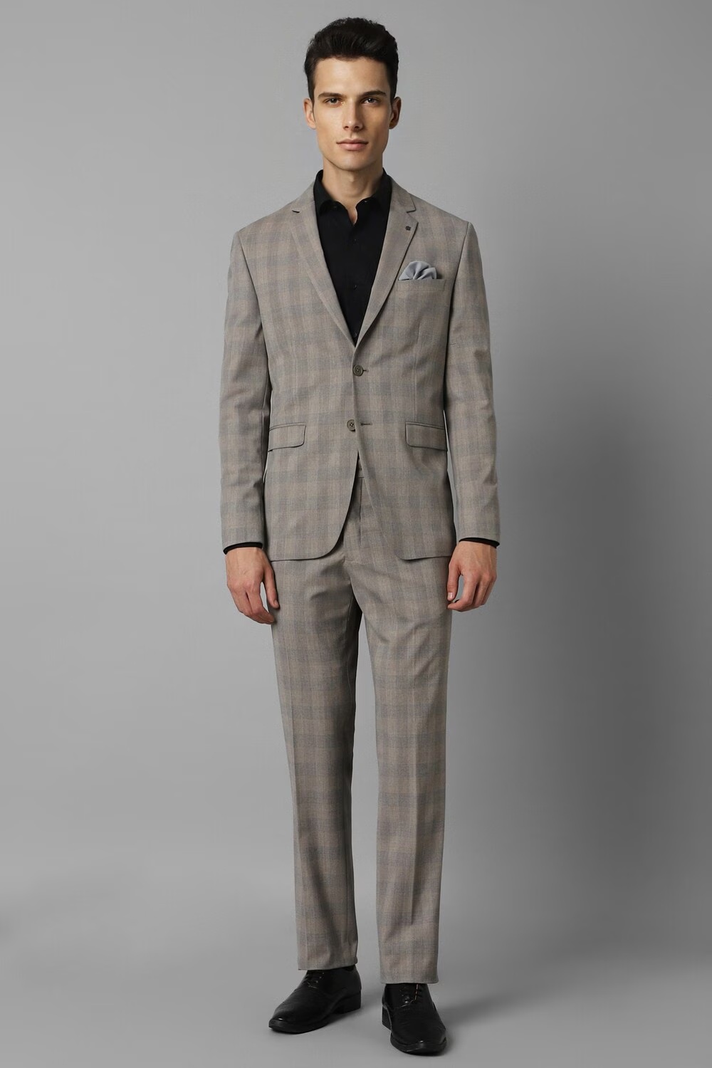 Men Grey Slim Fit Check Formal Two Piece Suit-Grey
