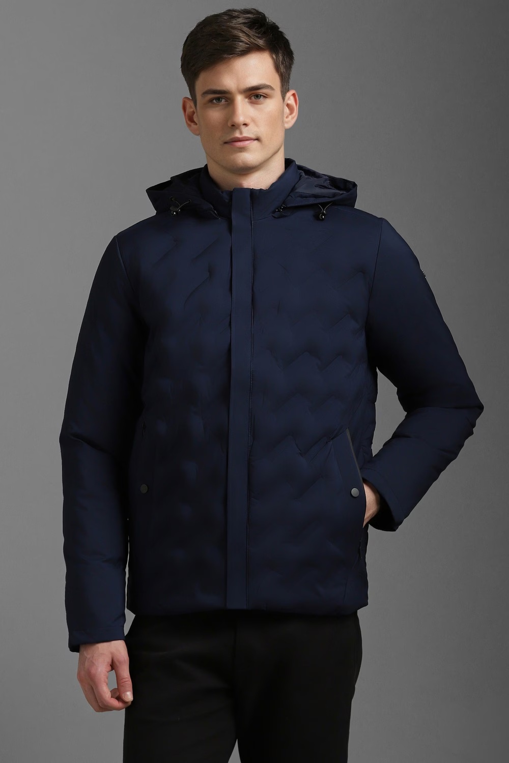 Men Casual Navy Solid Jackets-Navy