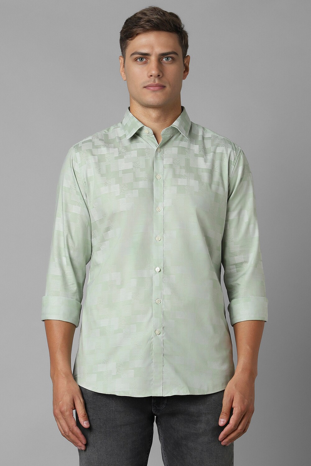 Men Green Slim Fit Print Full Sleeves Casual Shirt-Green