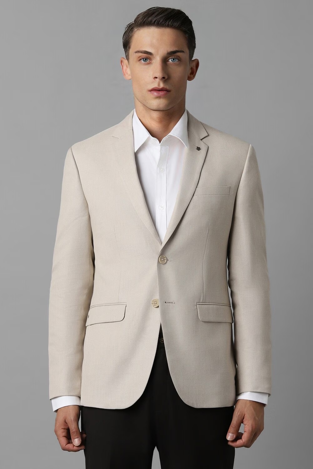 Men Beige Slim Fit Solid Formal Blazer-Beige