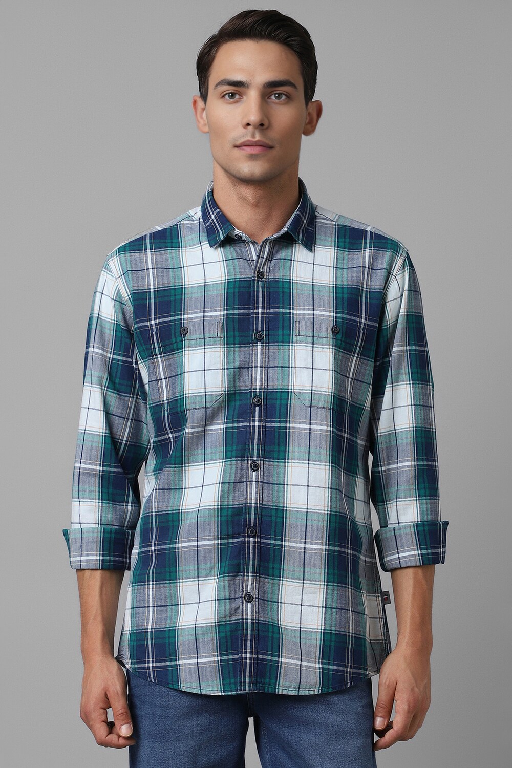 Men Blue Slim Fit Check Full Sleeves Casual Shirt-Blue