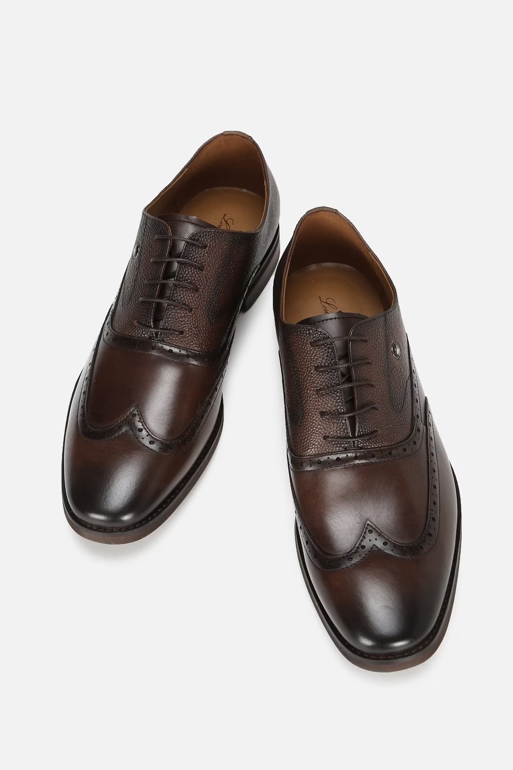 Men Brogue Oxford Leather Brown Lace Up Shoes-Brown