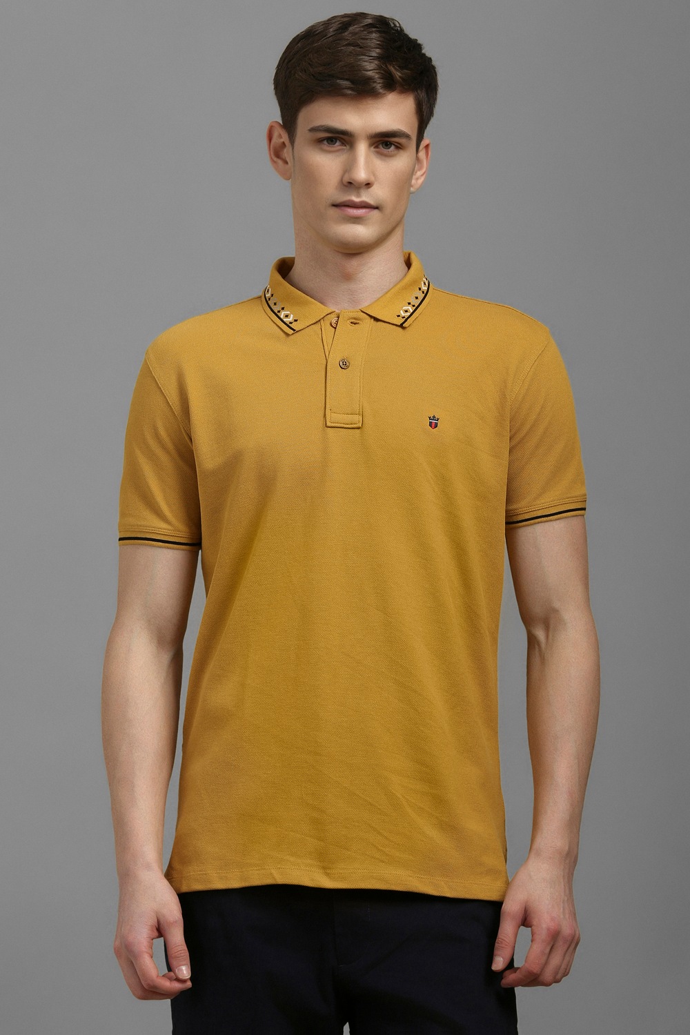 Men Yellow Solid Polo Neck T-shirt-Yellow