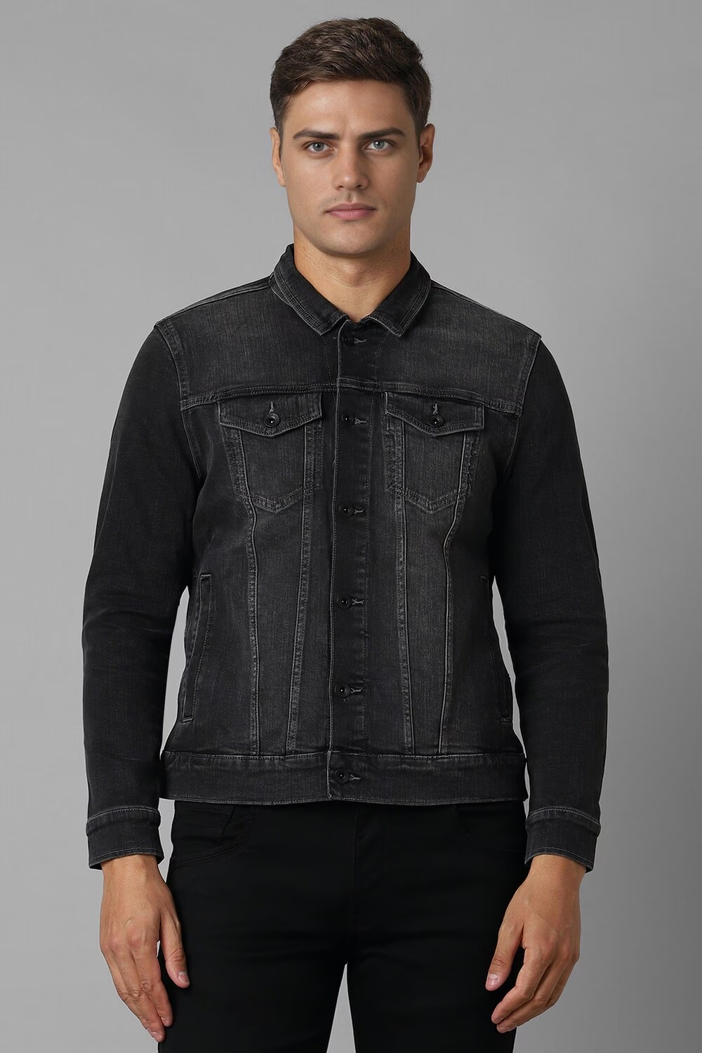 Men Casual Grey Solid Jackets-Grey