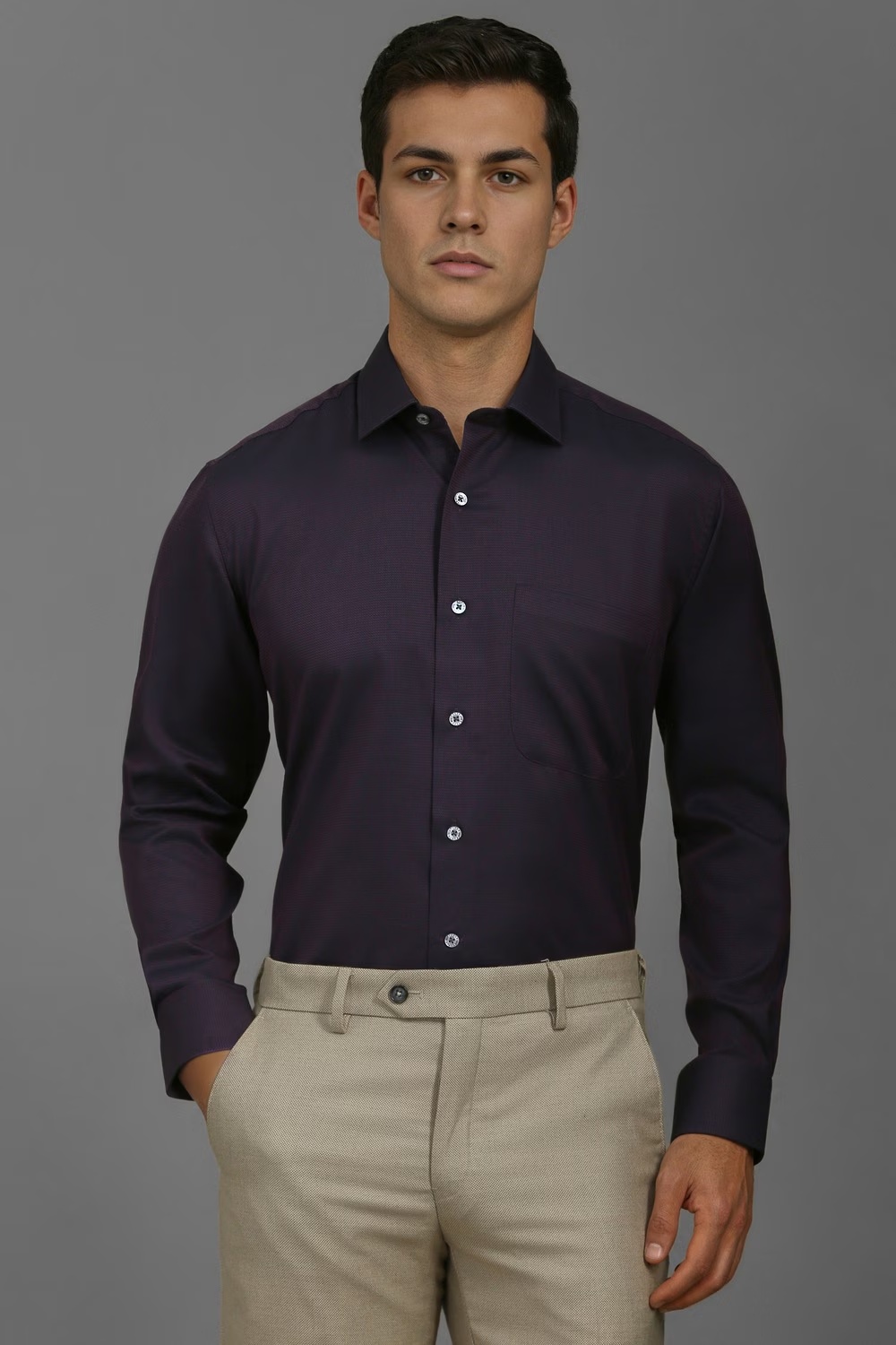 Men Purple Classic Fit Textured Full Sleeves Formal Shirt-Purple