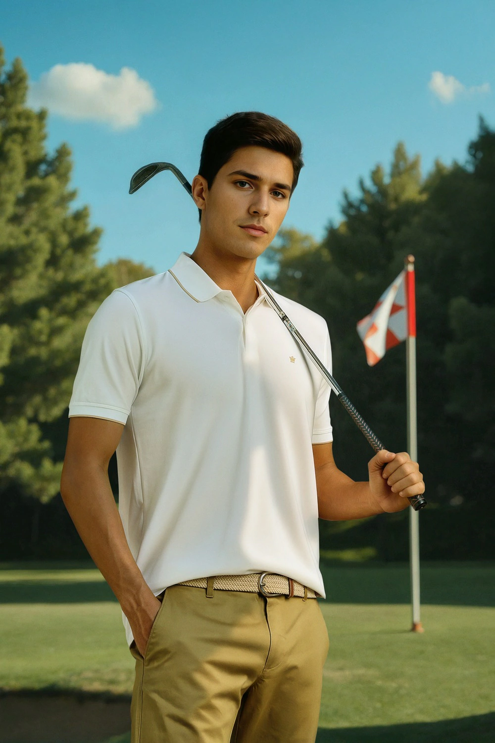 Men White Solid Polo Neck T-shirt-White