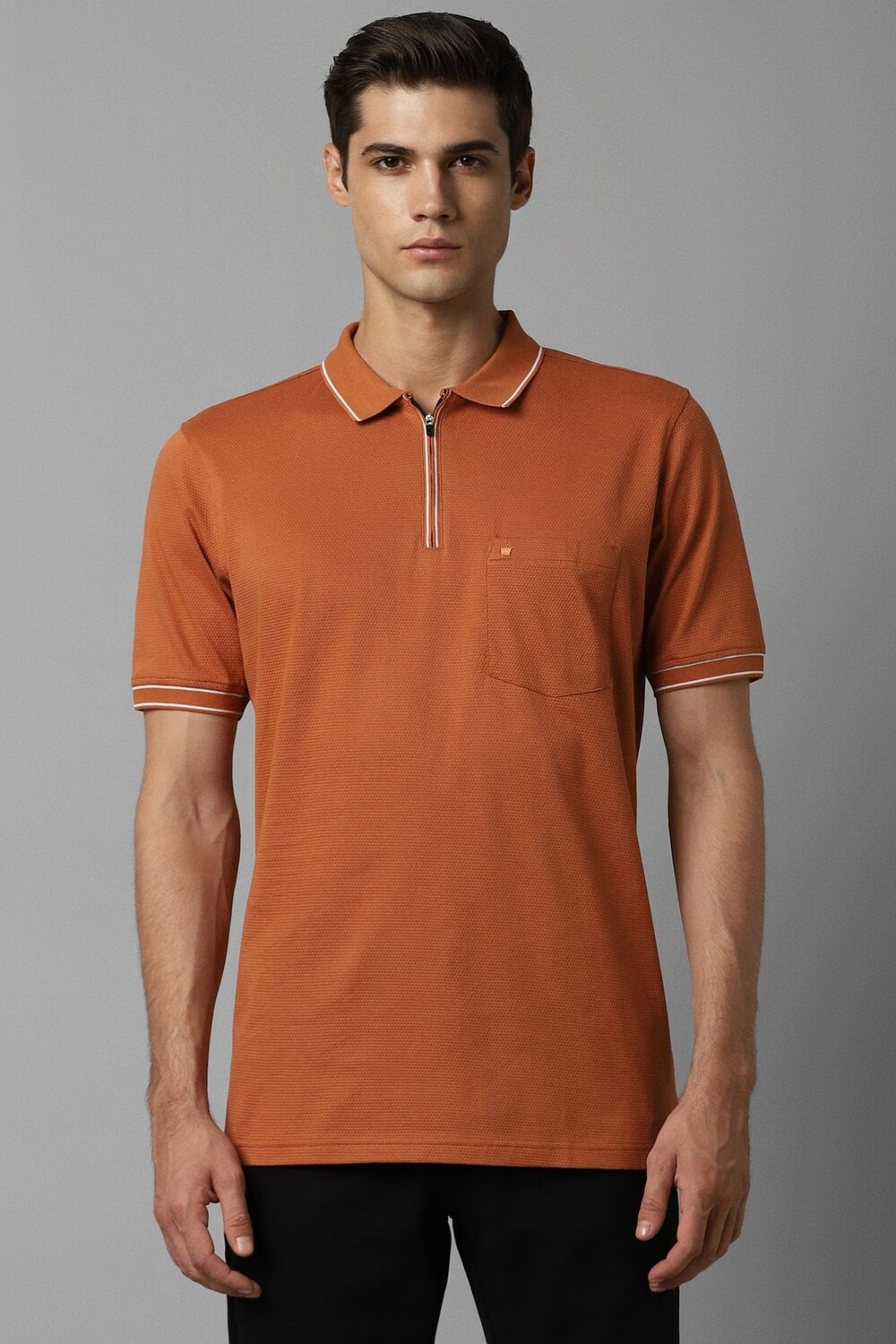Men Brown Solid Polo Neck T-shirt-Brown