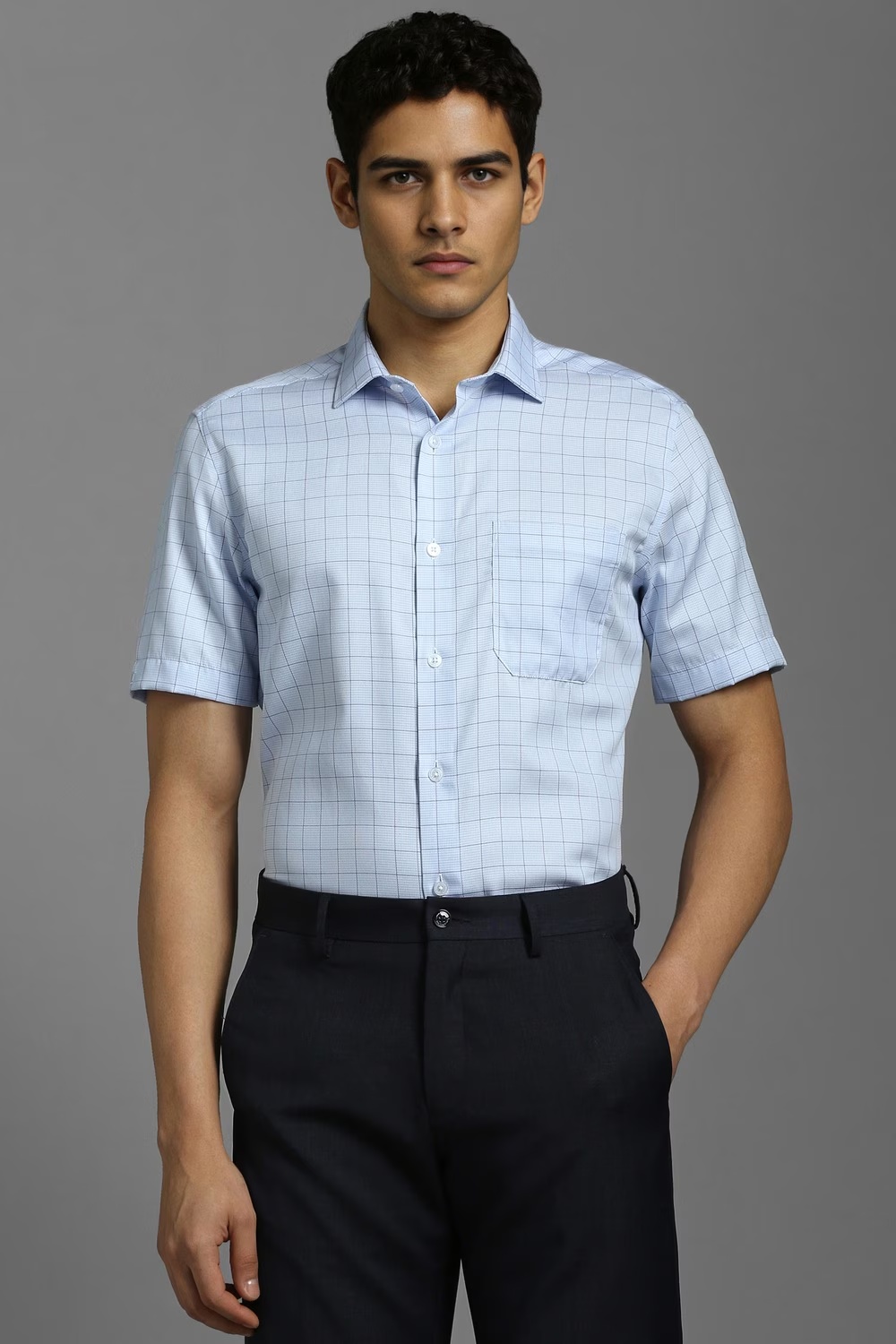 Men Light Blue Check Half Sleeves Formal Shirt-Light Blue