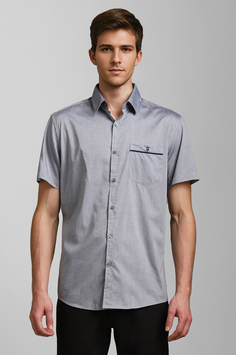 Men Grey Slim Fit Print Half Sleeves Casual Shirt-Grey