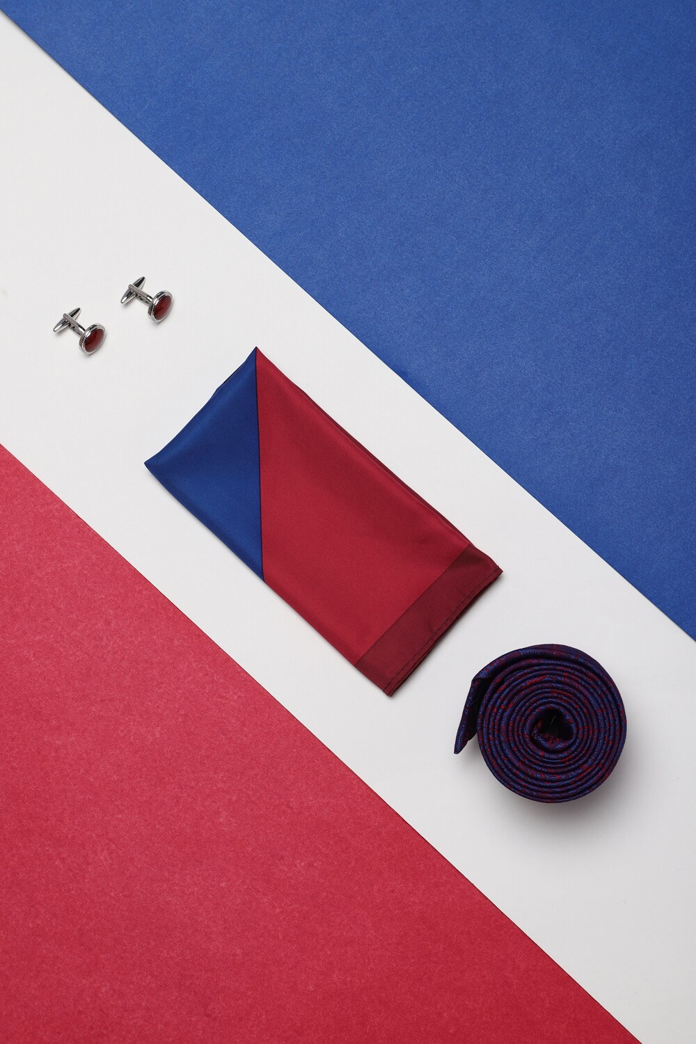 Men Purple Embroidered Tie Pocket Square And Cufflink-Purple