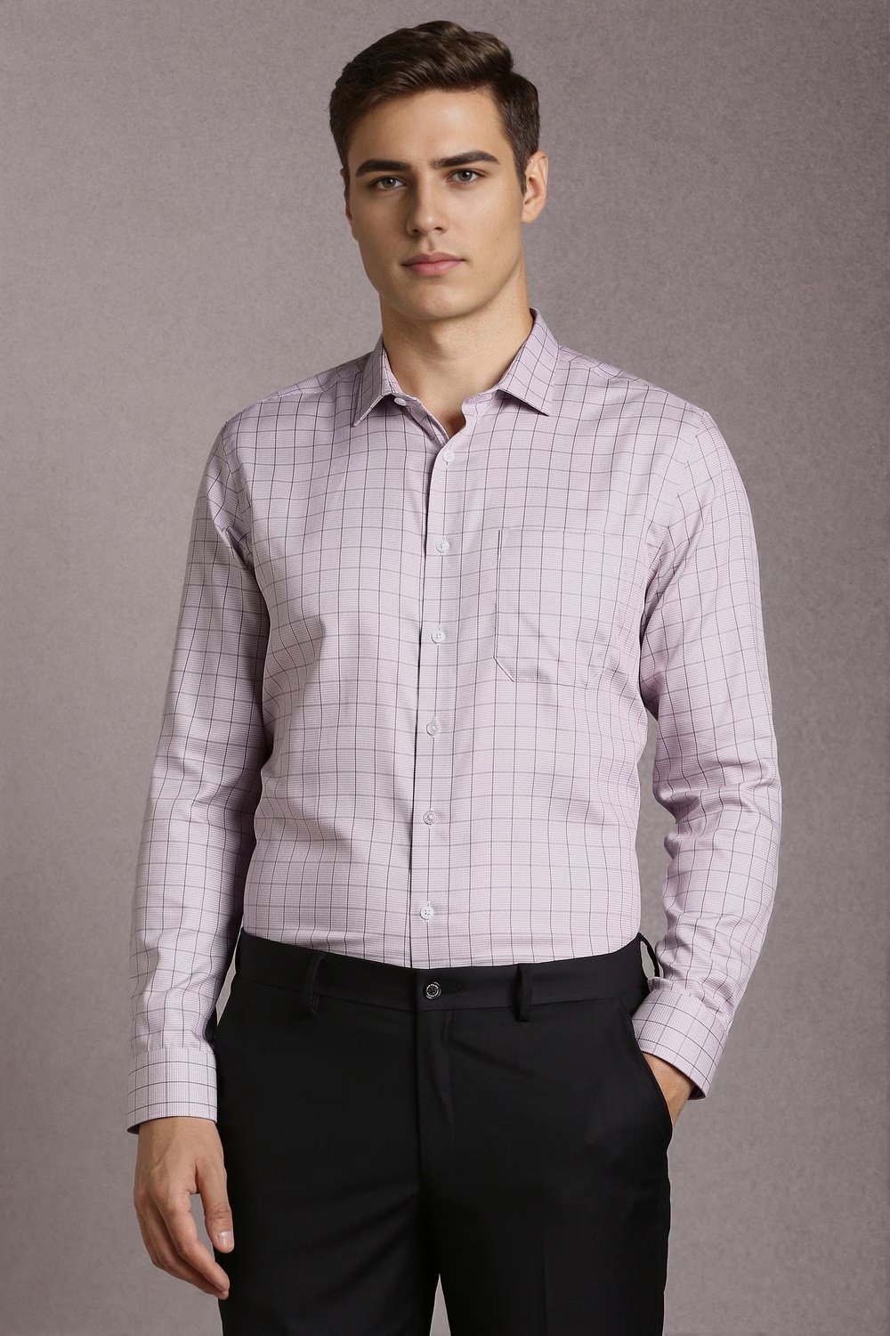 Men Lilac Check Full Sleeves Formal Shirt-Lilac