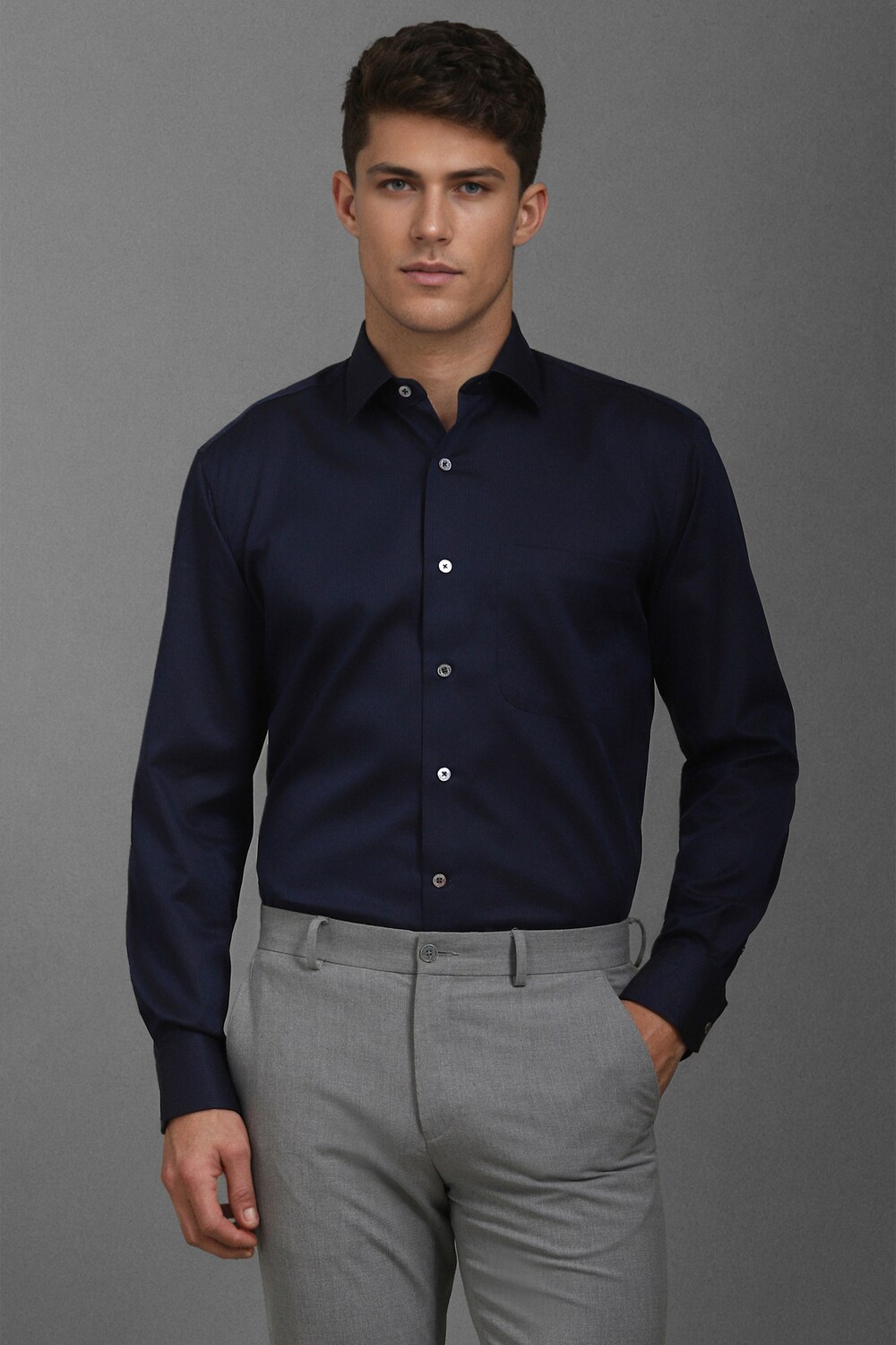 Men Navy Classic Fit Stripe Full Sleeves Formal Shirt-Navy