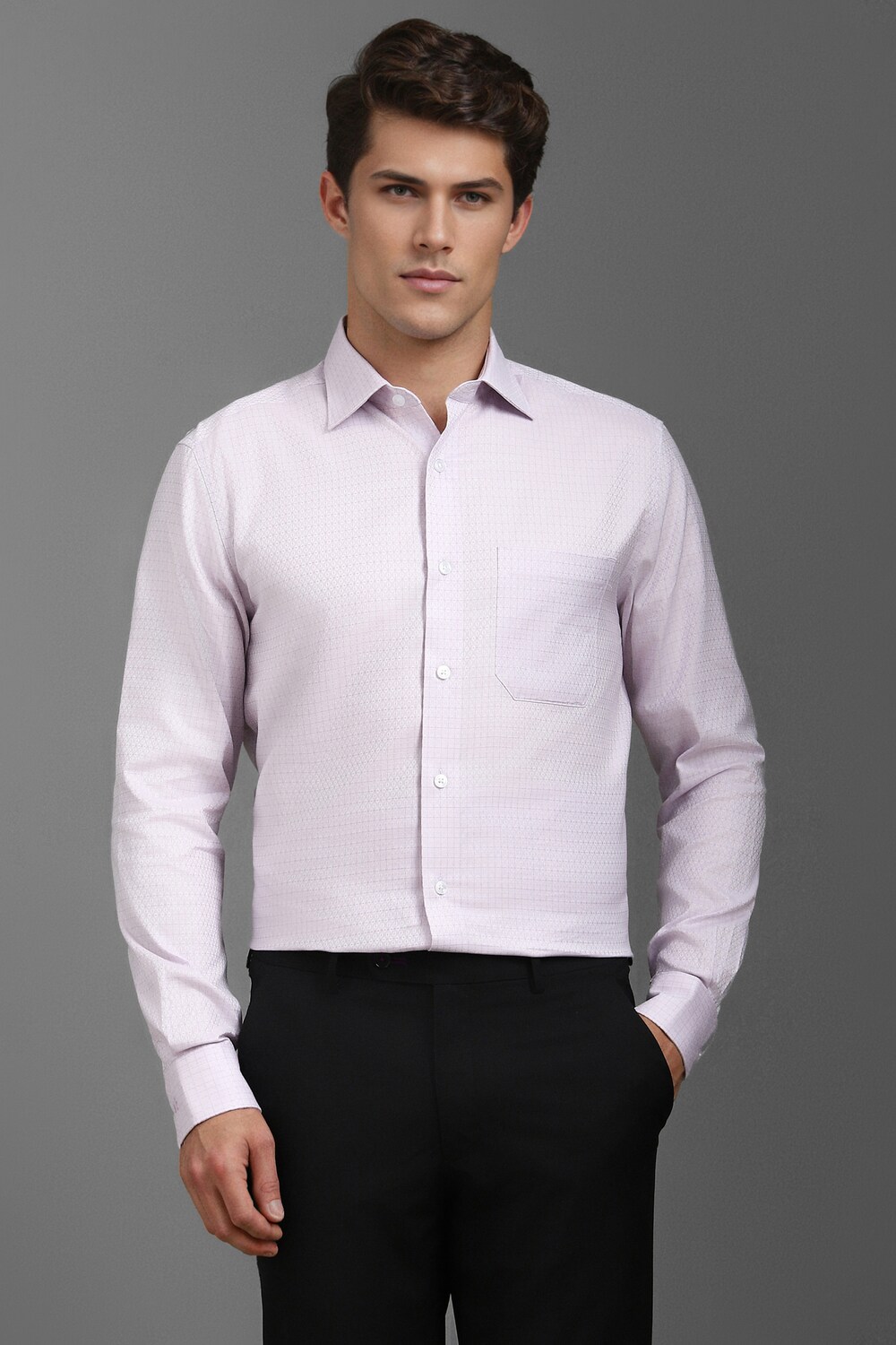 Men Lilac Classic Fit Print Full Sleeves Formal Shirt-Lilac