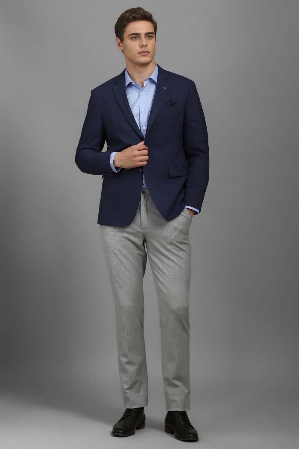 Men Navy Slim Fit Textured Formal Blazer-Navy