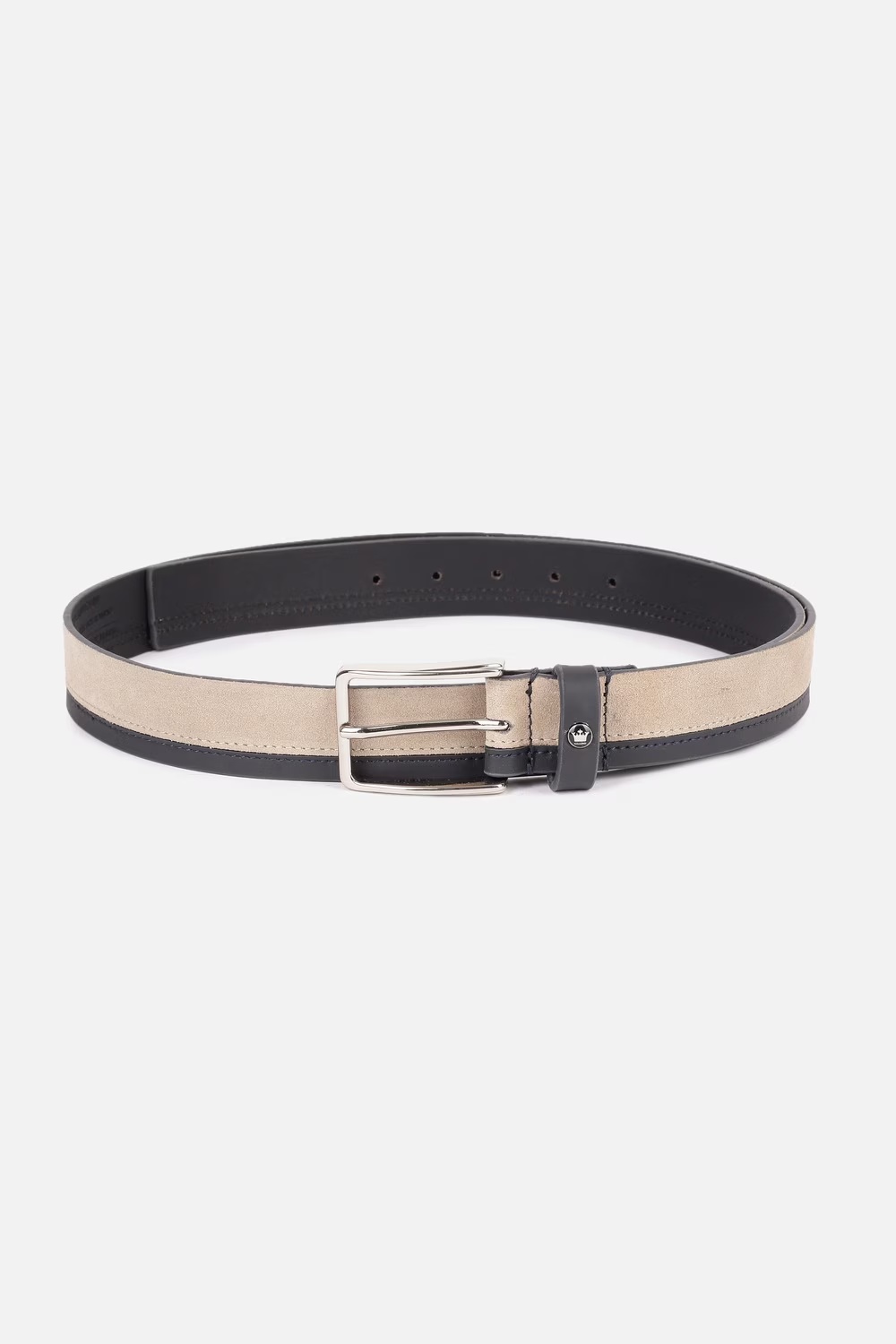 Men Beige Stripe Leather Casual Belt-Beige