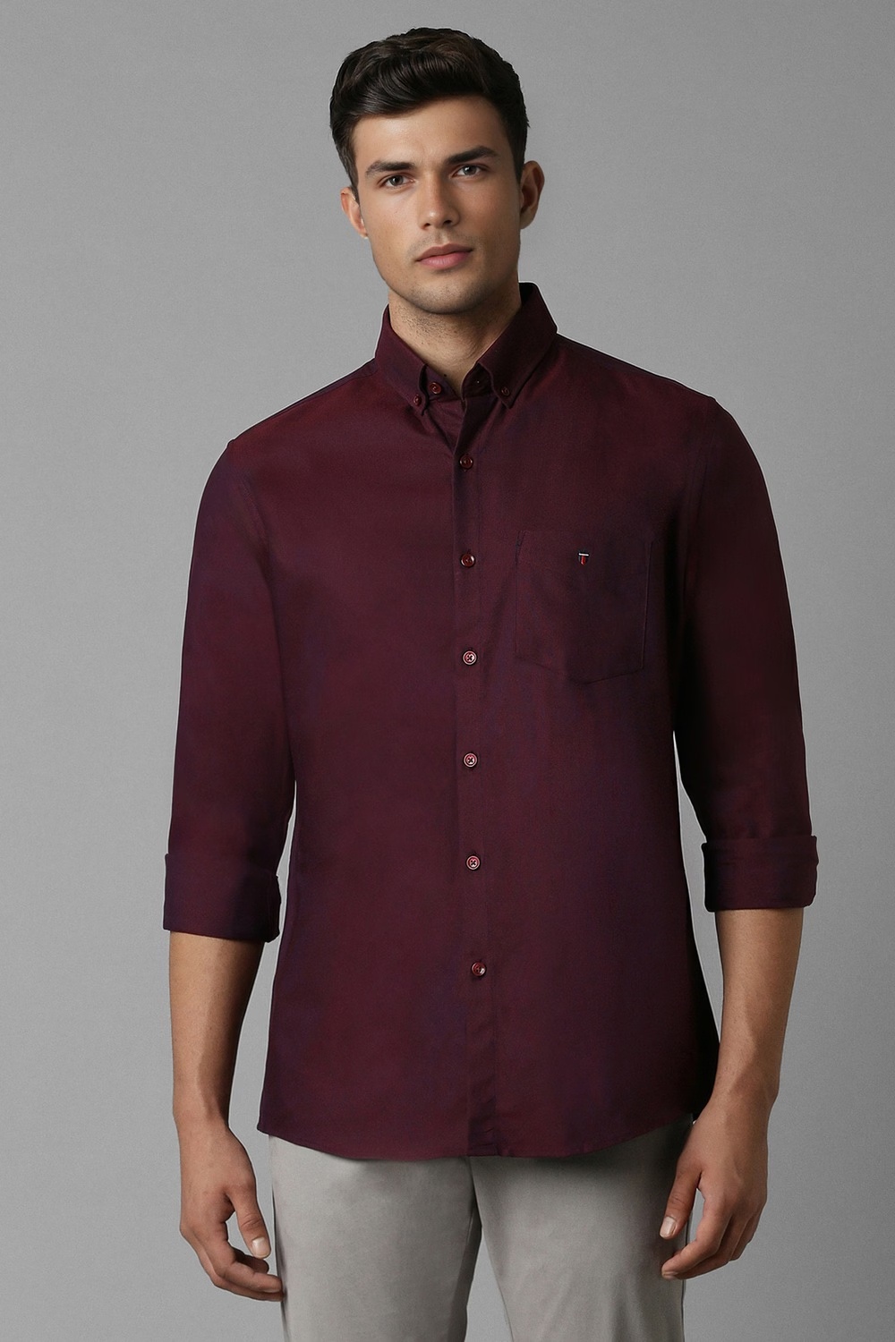 Men Maroon Slim Fit Solid Full Sleeves Casual Shirt-Maroon