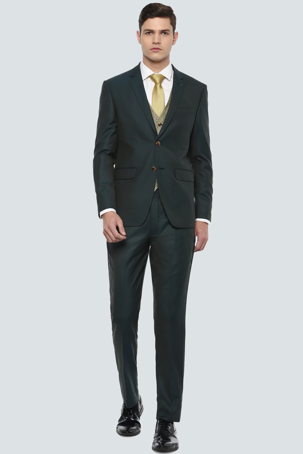 Men Green Slim Fit Textured Party Three Piece Suit-Green