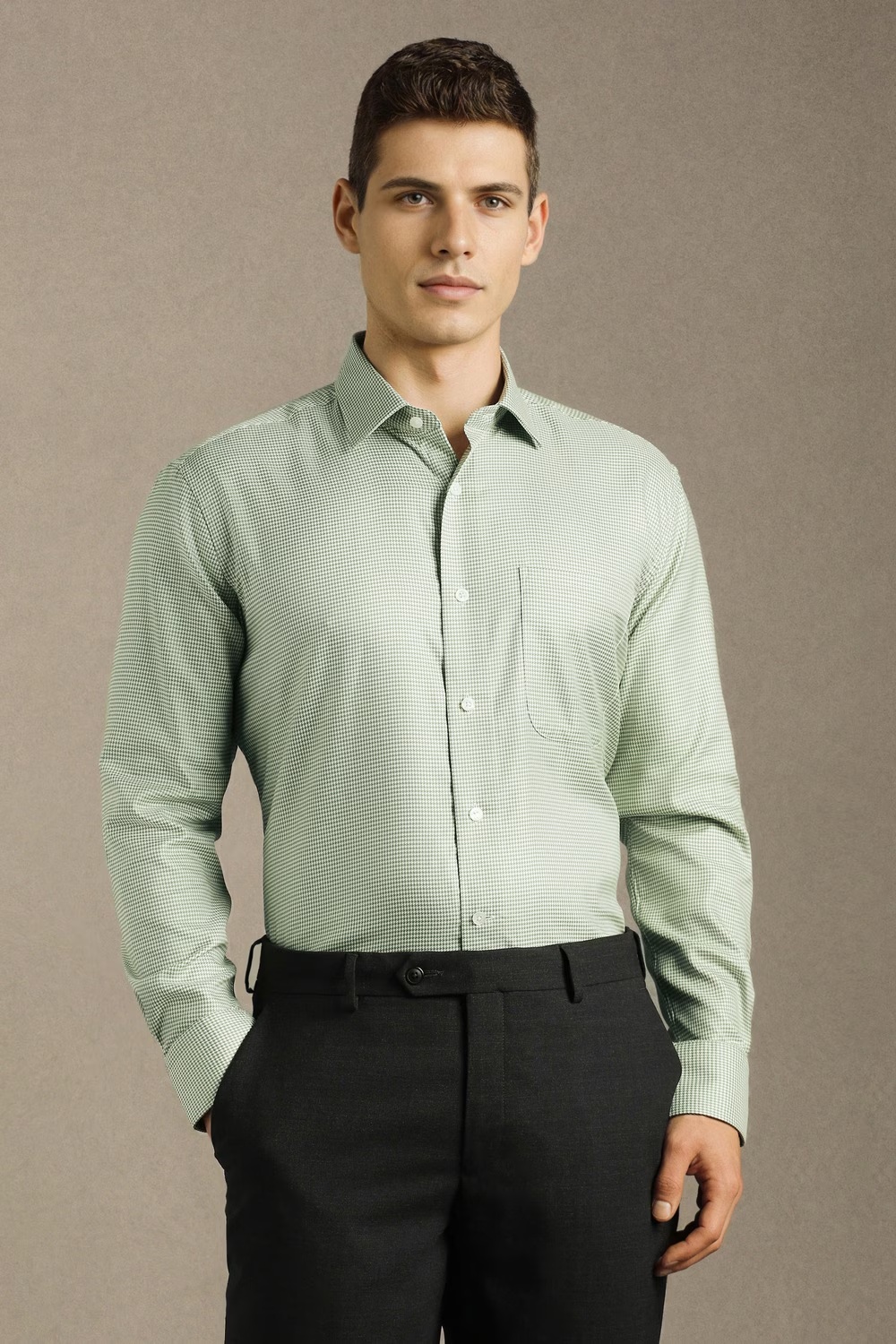 Men Green Print Full Sleeves Formal Shirt-Green