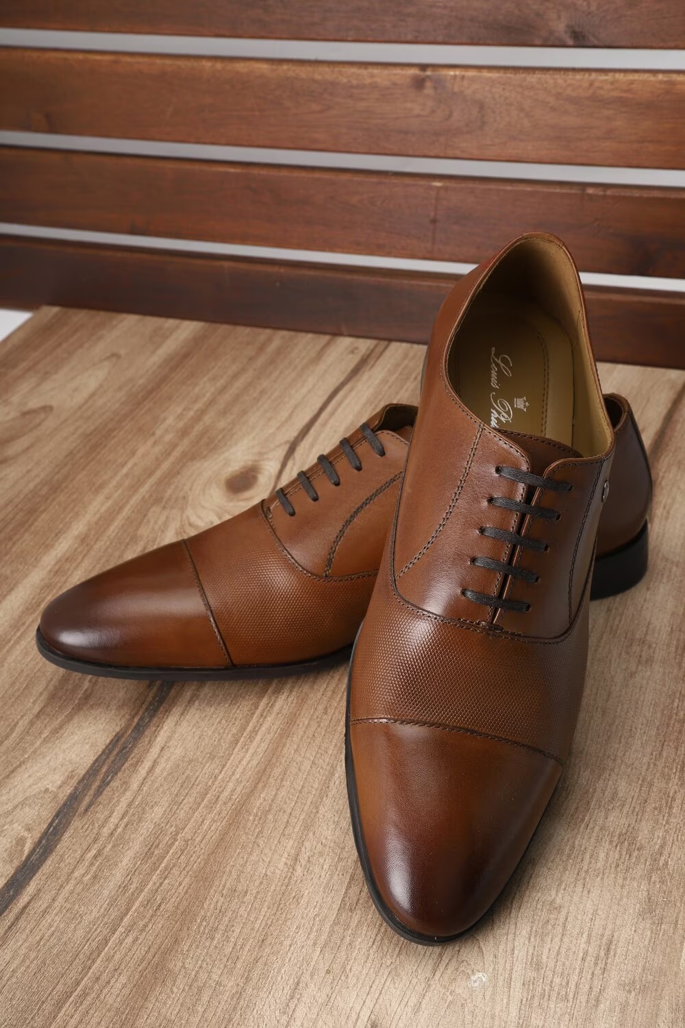 Men Brown Leather Oxford Shoes-Brown