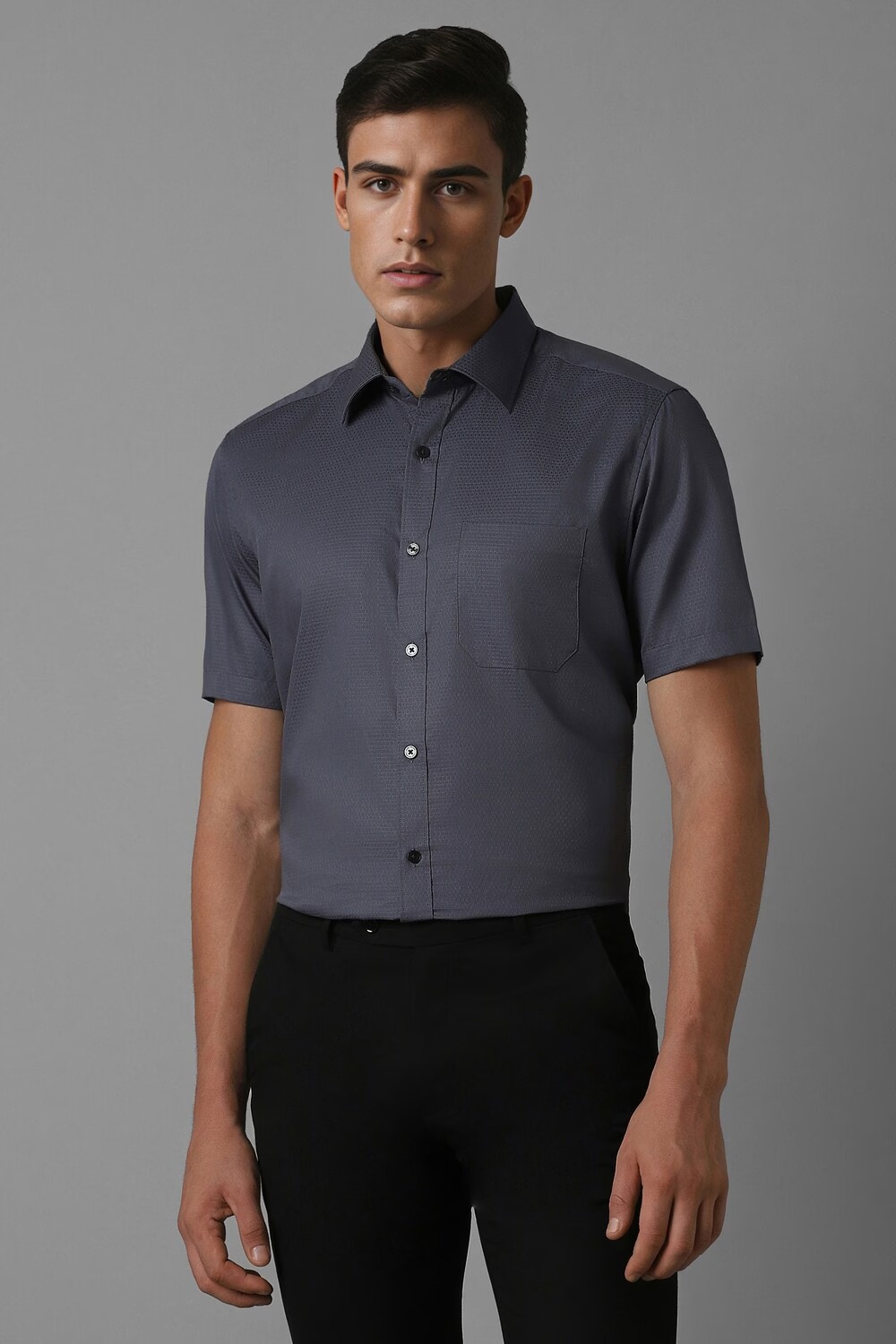 Men Grey Classic Fit Print Half Sleeves Formal Shirt-Grey