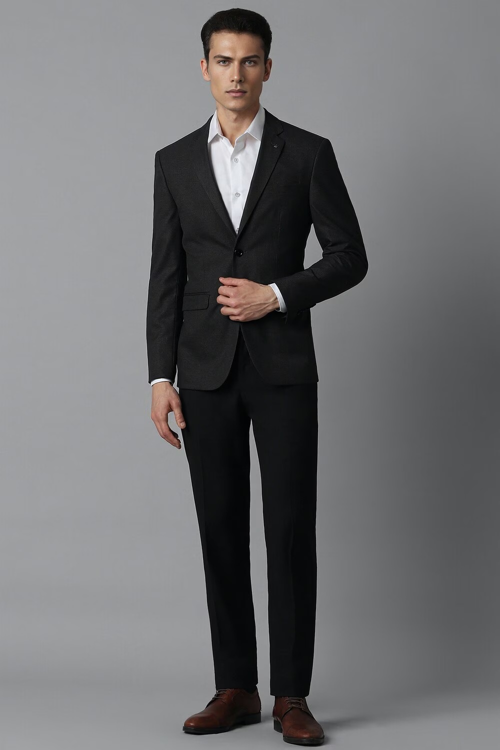 Men Black Slim Fit Check Formal Blazer-Black