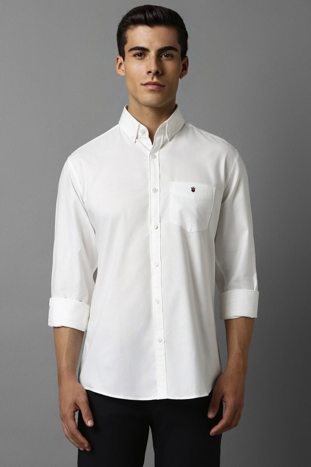 Men White Slim Fit Solid Full Sleeves Casual Shirt-White