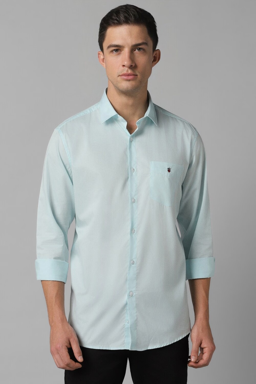 Men Light Blue Slim Fit Solid Full Sleeves Casual Shirt-Light Blue