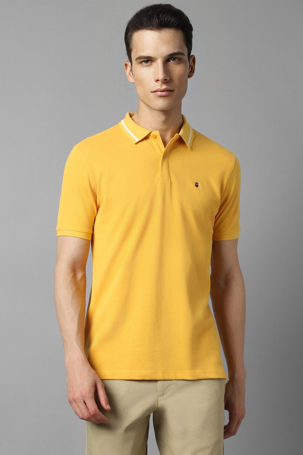 Men Yellow Solid Polo Neck T-shirt-Yellow