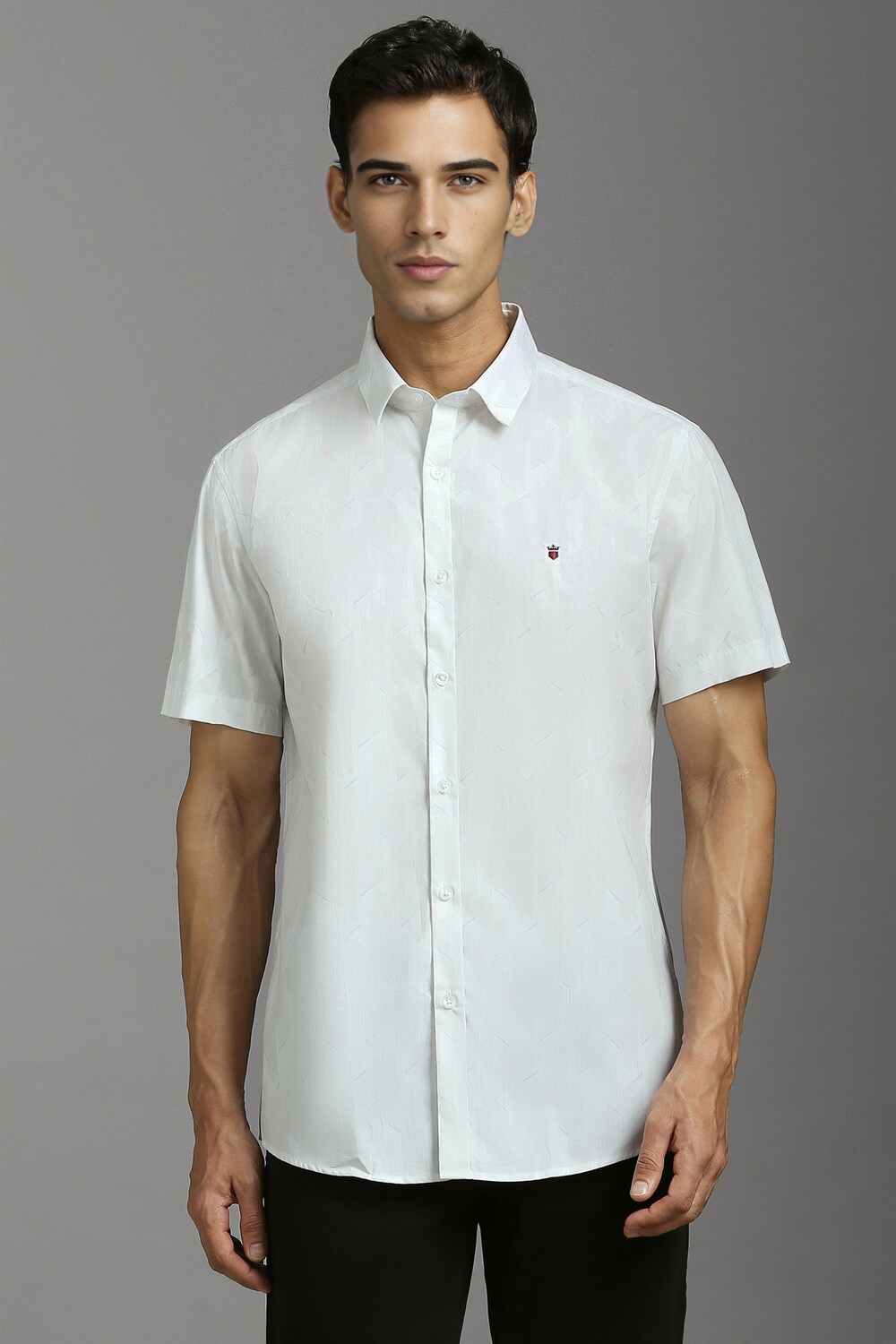 Men White Slim Fit Print Half Sleeves Casual Shirt-White