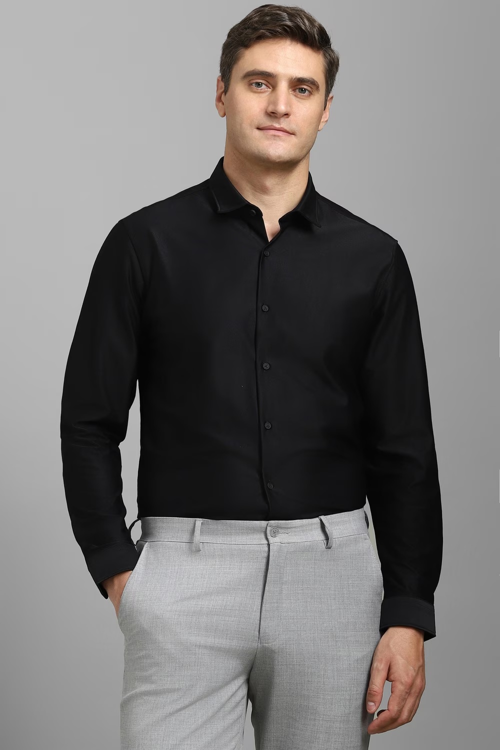 Men Black Solid Full Sleeves Casual Shirt-Black